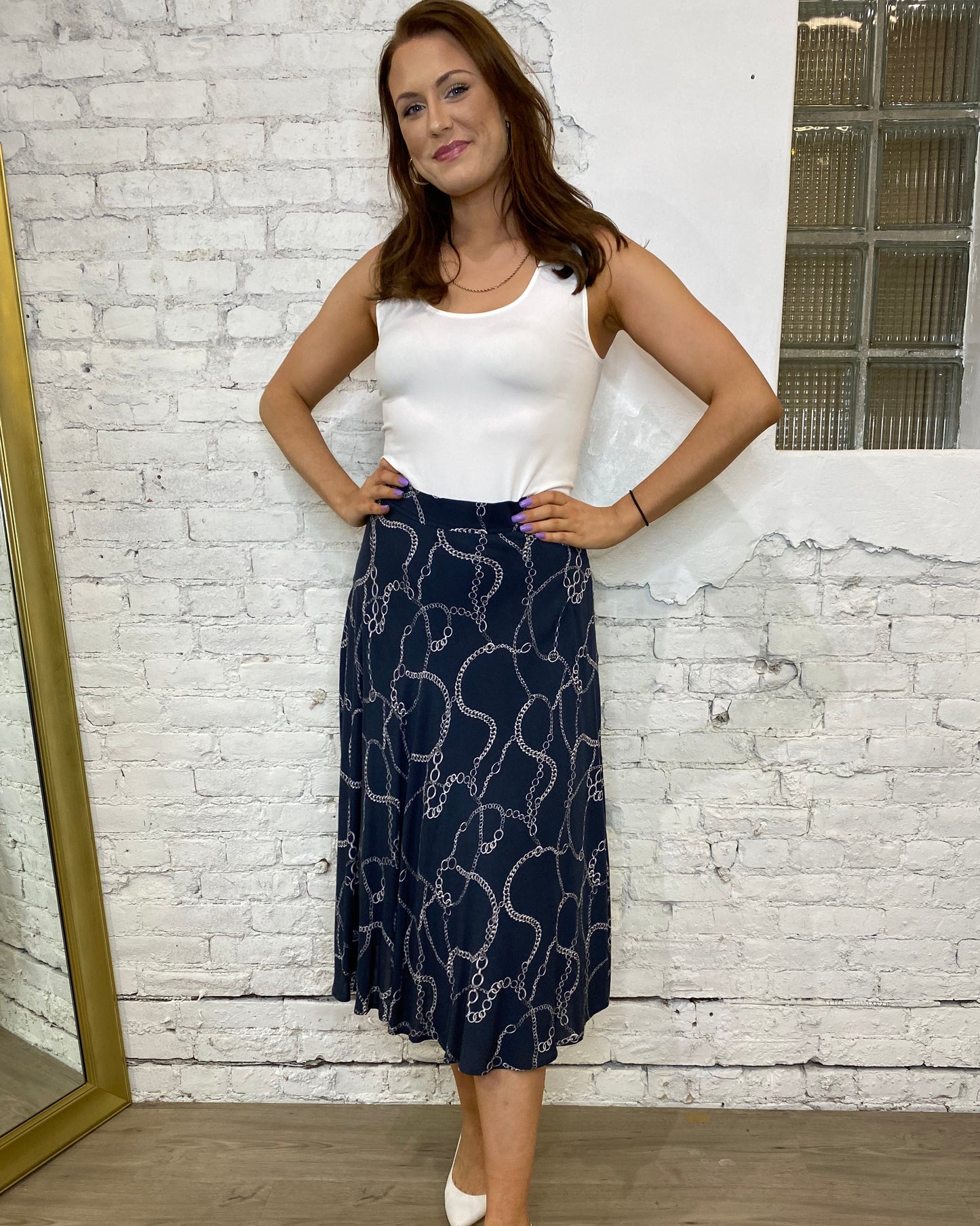 Chain Print Midi Skirt