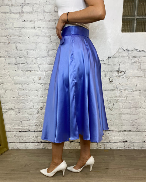 Belted Satin Midi Skirt