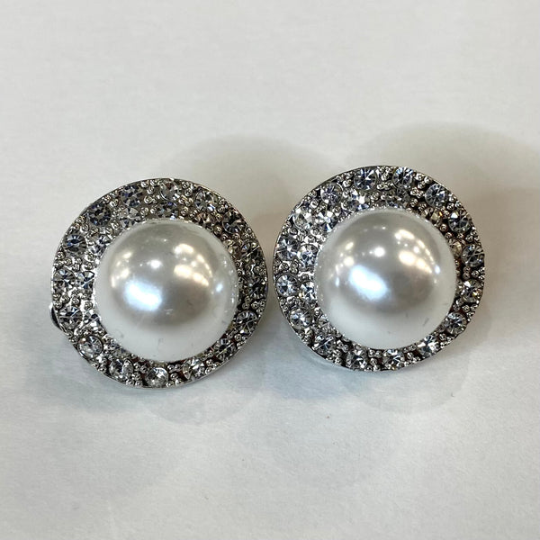 Pearl and Rhinestone Clip Earrings