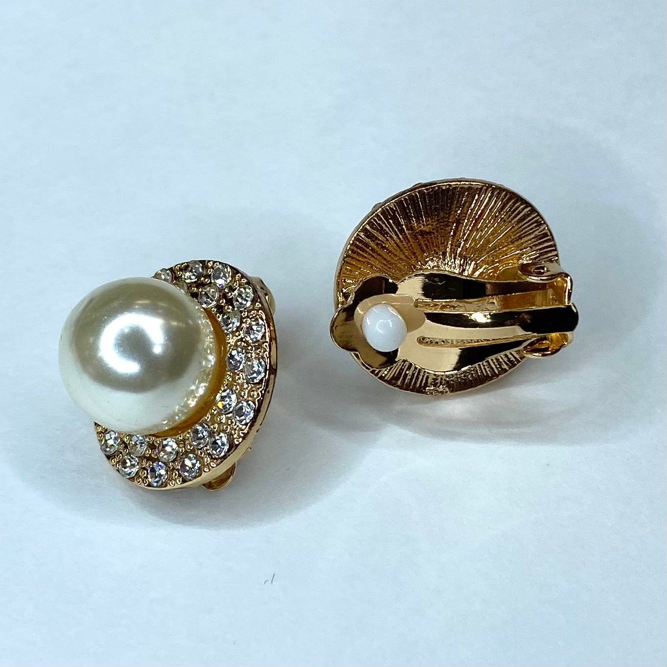 Pearl and Rhinestone Clip Earrings