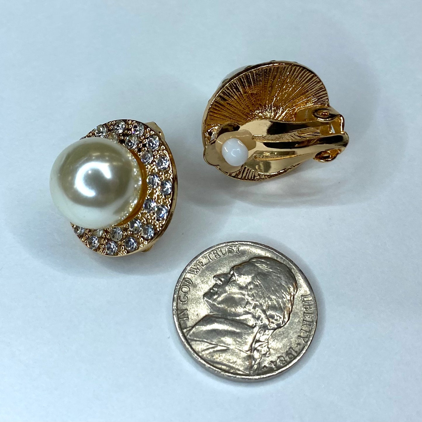 Pearl and Rhinestone Clip Earrings