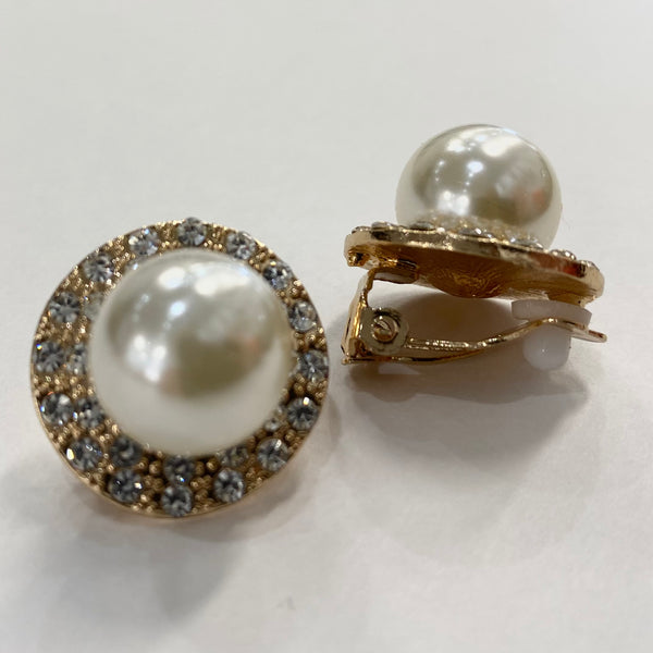 Pearl and Rhinestone Clip Earrings