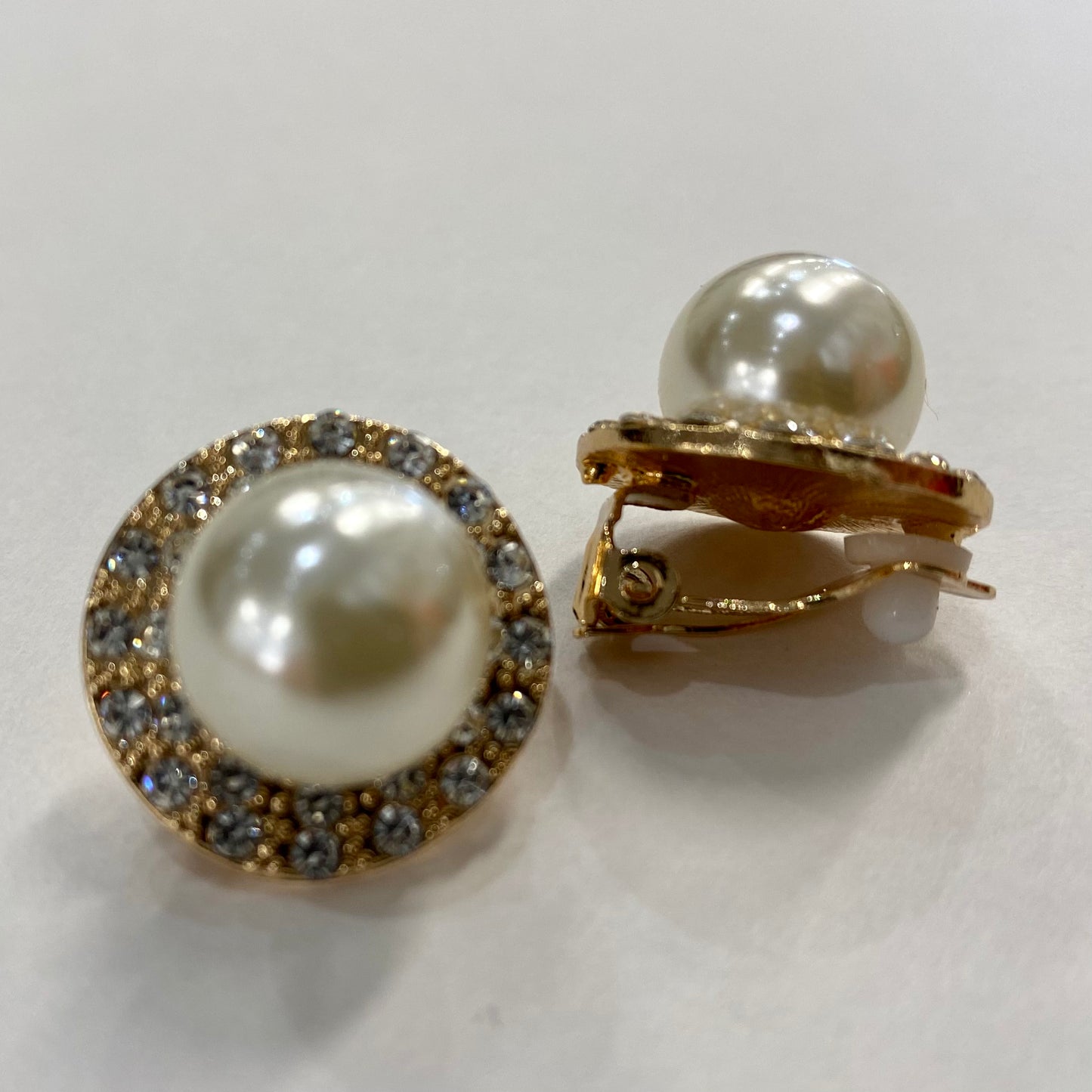 Pearl and Rhinestone Clip Earrings