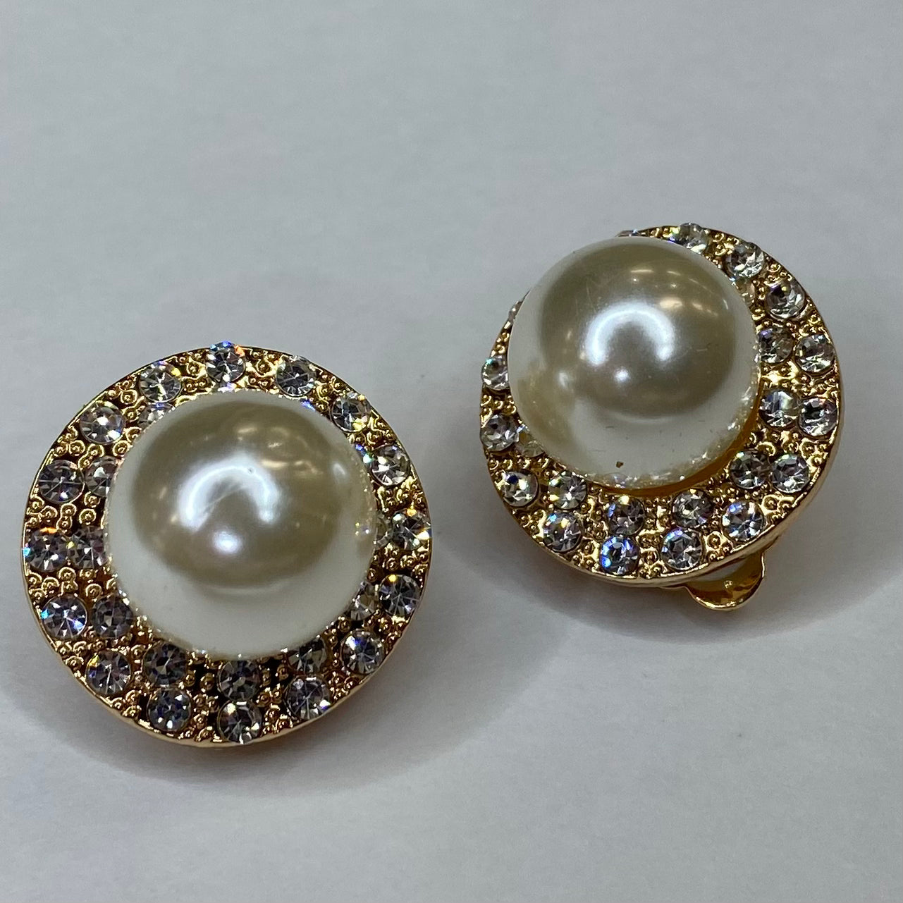 Pearl and Rhinestone Clip Earrings